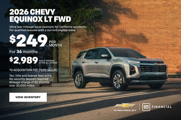 2026 Chevy Equinox LT FWD. Ultra-low mileage lease example for California residents: For qualifie...